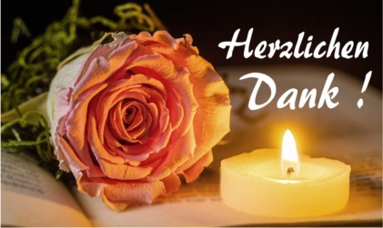 Rose mit Kerze und Schriftzug: HERZLICHEN DANK !